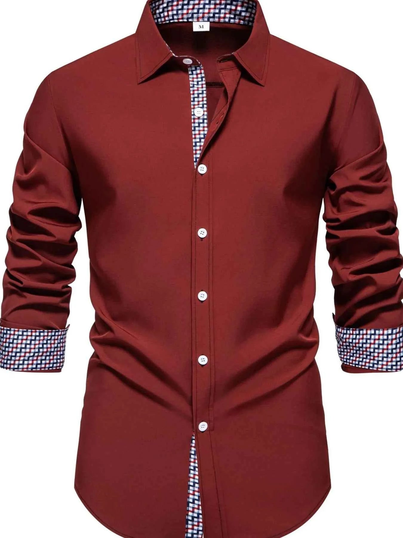 Men's Button-Down Shirt with Checkered Contrast Trim